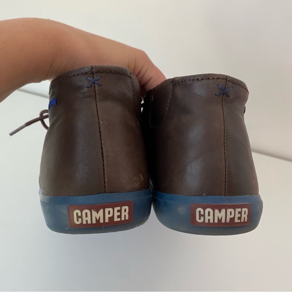 Camper Lace-up Chukka Boots in Brown Leather with Blue Soles, Size US 11, EUC - Picture 7 of 12